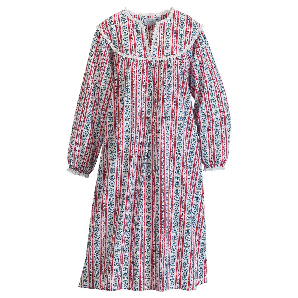 Lanz of Salzburg Classic Tyrolean Red & Blue Hearts 44" Flannel Nightgown S